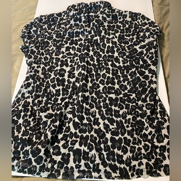 NY collection mock neck black animal print cap sleeve blouse breathable mesh XL - Picture 2 of 10